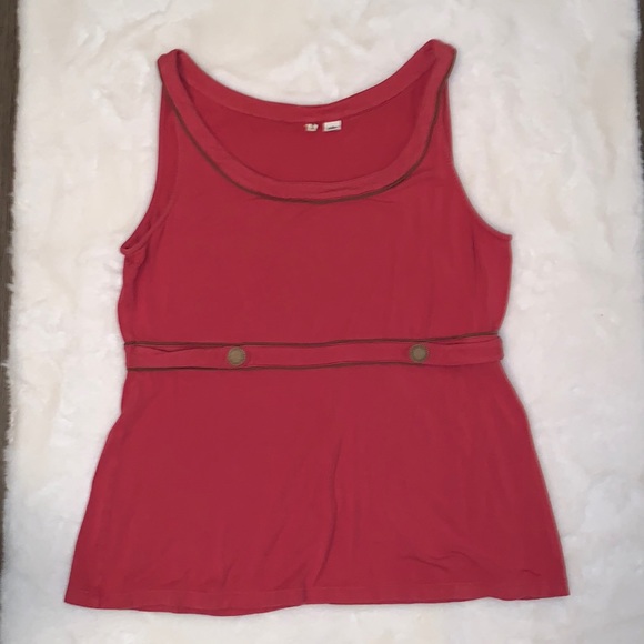 Moth Tops - Moth / Anthropology Tank Top XL Coral w/ tan trim